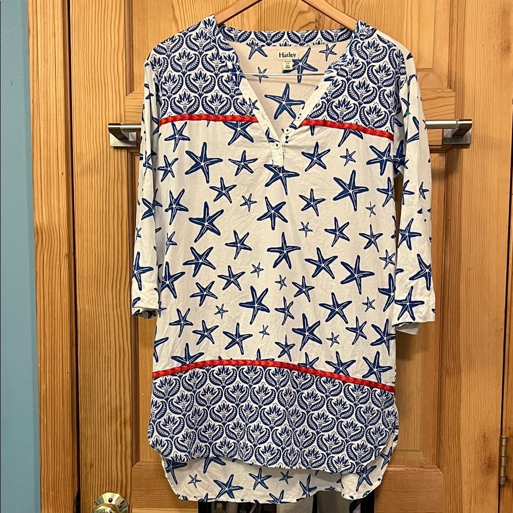 Hatley  Blue/White Starfish V Neck Tunic or Cover Up  Sz s